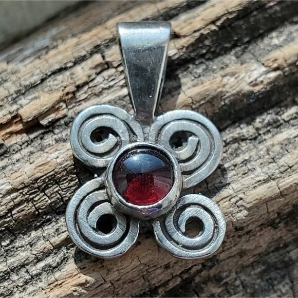 Rhodolite Garnet .925 Sterling Silver Swirl Pendant - Picture 2 of 5
